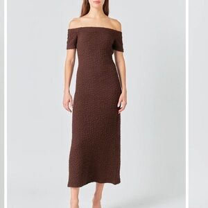 Anthropologie Elegant Off-Shoulder Brown Dress